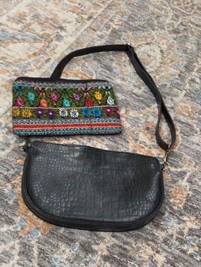 Trades Of Hope Bundle -  Embroidered Multicolor Zip Pouch And Black Handbag